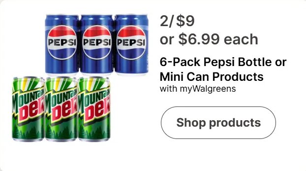 6-Pack Pepsi Bottle or Mini Can Products at Walgreens