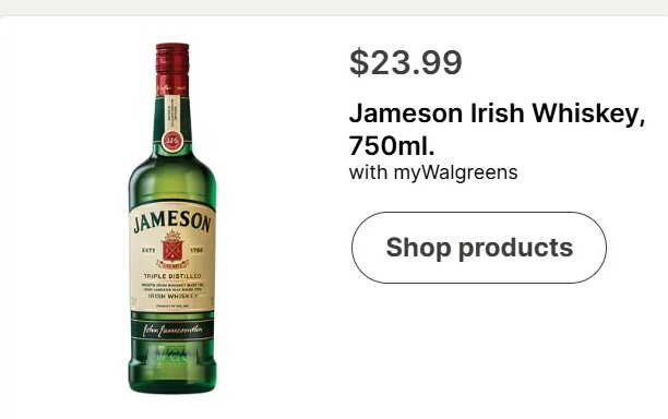 Jameson Irish Whiskey, 750ml.