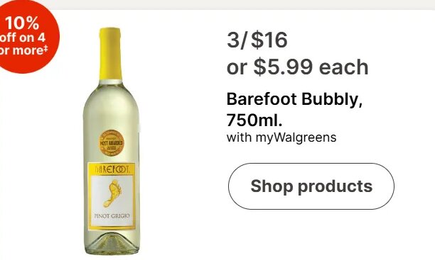 Barefoot Bubbly, 750ml.