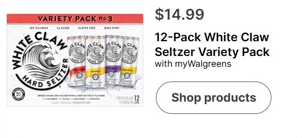 12-Pack White Claw Seltzer Variety Pack at Walgreens