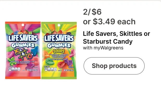 Life Savers, Skittles or Starburst Candy