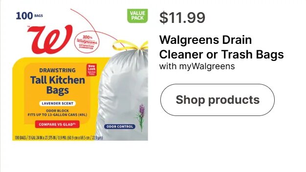 Walgreens Drain Cleaner or Trash Bags at Walgreens