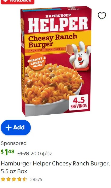 Hamburger Helper Cheesy Ranch Burger