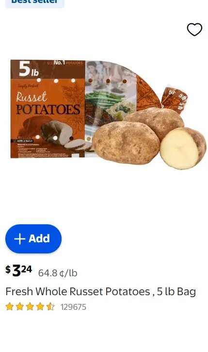 Fresh Whole Russet Potatoes at Walmart