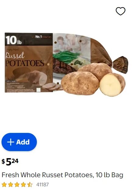 Fresh Whole Russet Potatoes, 10 lb Bag