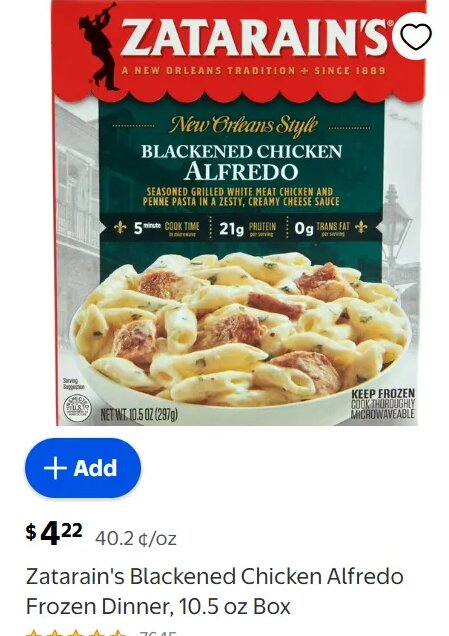 Zatarain's Blackened Chicken Alfredo Frozen Dinner
