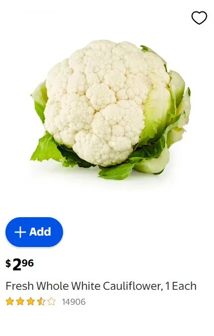 Fresh Whole White Cauliflower