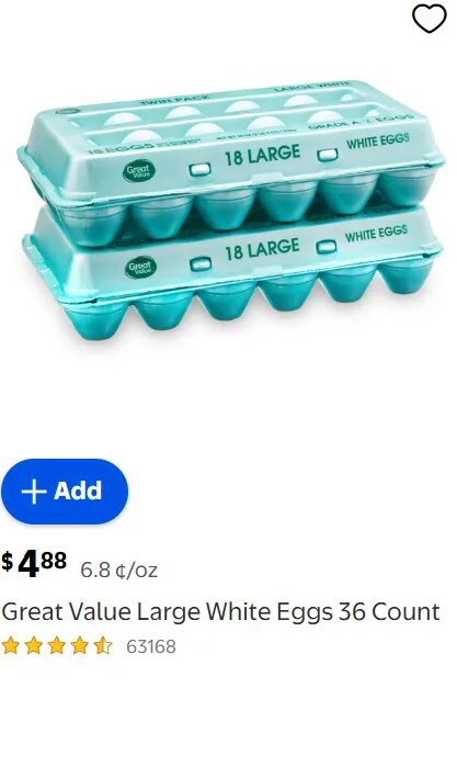 Great Value Large White Eggs 36 Count at Walmart