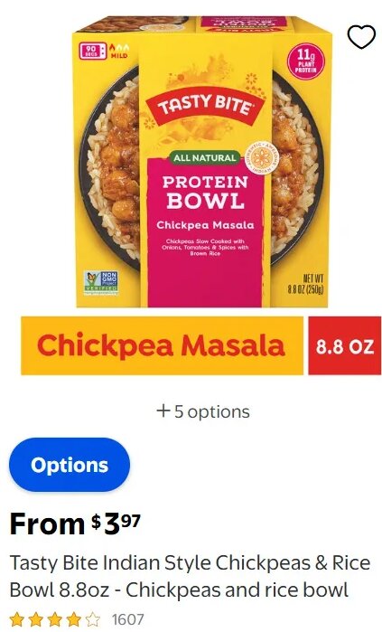 Tasty Bite Indian Style Chickpeas & Rice Bowl 8.8oz - Chickpeas and rice bowl at Walmart