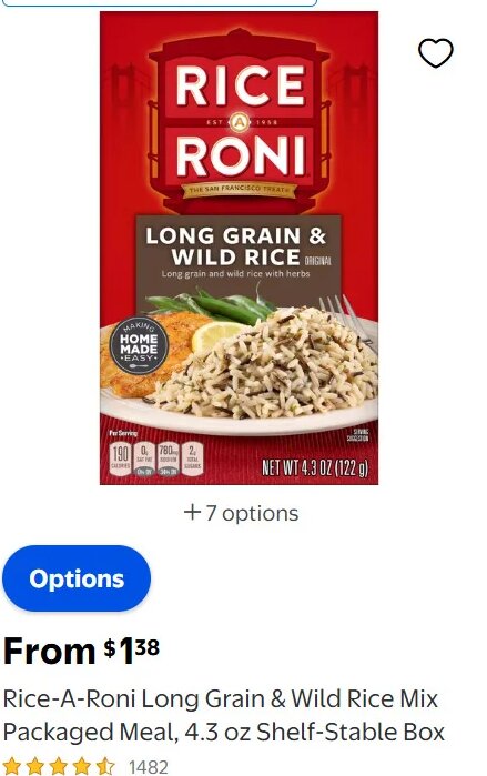 Rice-A-Roni Long Grain & Wild Rice Mix Packaged Meal, 4.3 oz Shelf-Stable Box at Walmart