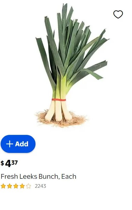Fresh Leeks Bunch, Each