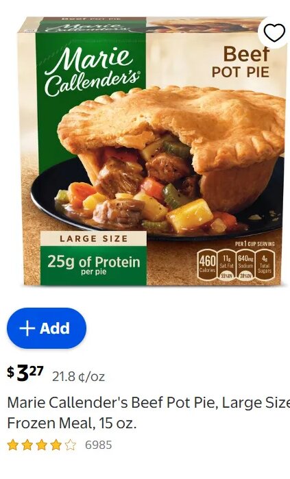 Marie Callender's Beef Pot Pie, Large Size, Frozen Meal, 15 oz.