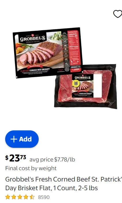 Grobbel's Fresh Corned Beef St. Patrick's Day Brisket Flat, 1 Count, 2-5 lbs