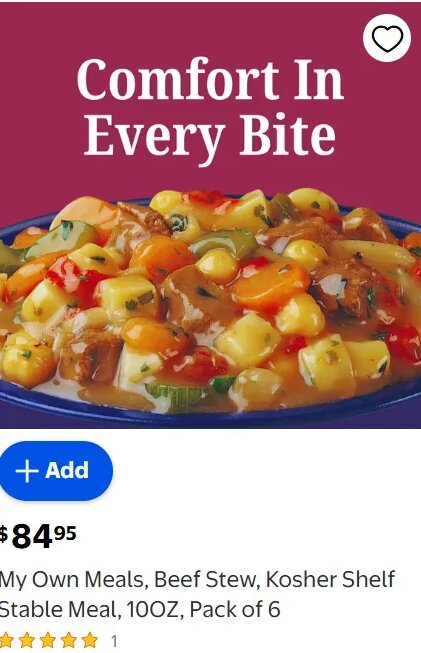 My Own Meals, Beef Stew, Kosher Shelf Stable Meal