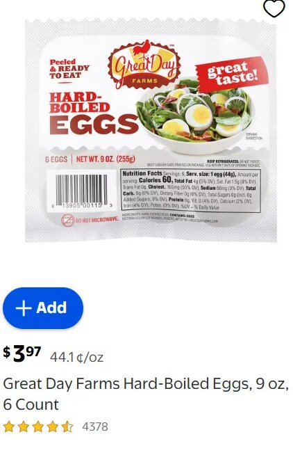 Great Day Farms Hard-Boiled Eggs at Walmart