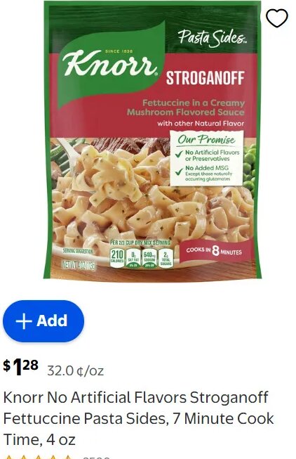 Knorr No Artificial Flavors Stroganoff Fettuccine Pasta Sides at Walmart