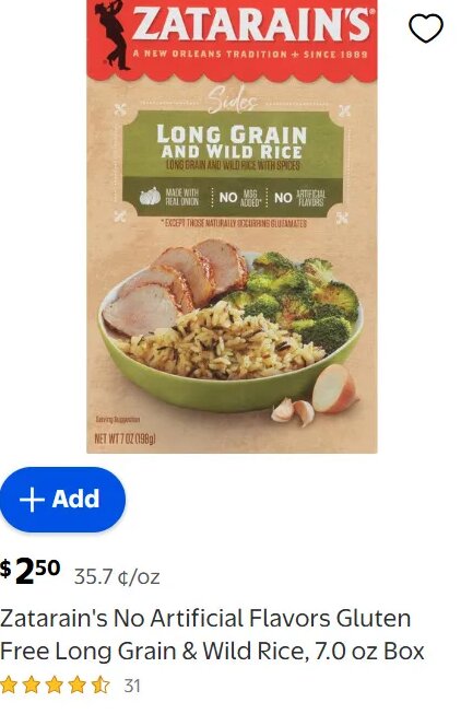 Zatarain's No Artificial Flavors Gluten Free Long Grain & Wild Rice at Walmart