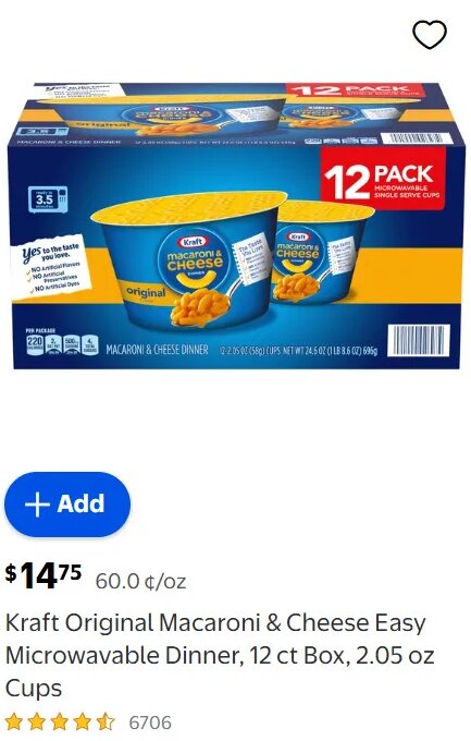 Kraft Original Macaroni & Cheese Easy Microwavable Dinner