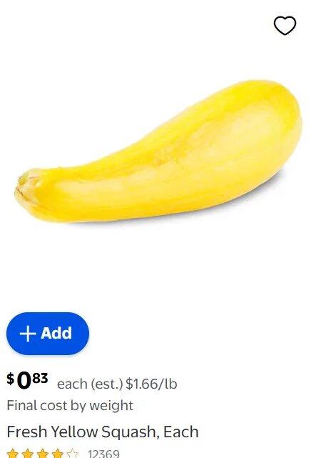 Fresh Yellow Squash, Each
