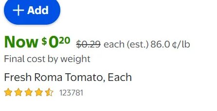 Fresh Roma Tomato, Each
