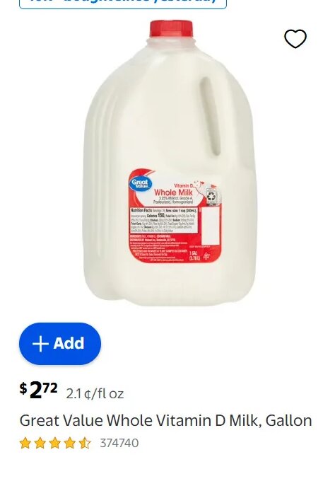 Great Value Whole Vitamin D Milk, Gallon at Walmart