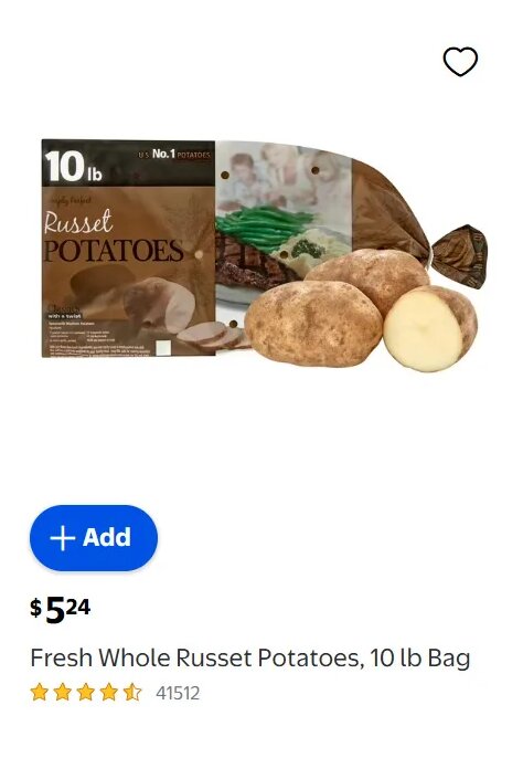 Fresh Whole Russet Potatoes, 10 lb Bag at Walmart