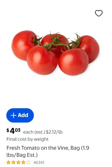 Fresh Tomato on the Vine, Bag (1.9 lbs/Bag Est.) at Walmart