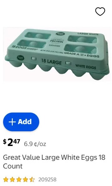 Great Value Large White Eggs 18 Count at Walmart