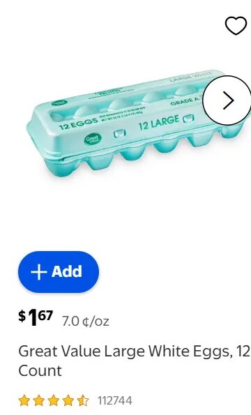 Great Value Large White Eggs, 12 Count at Walmart