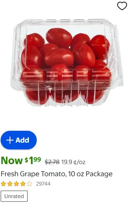 Fresh Grape Tomato, 10 oz Package at Walmart