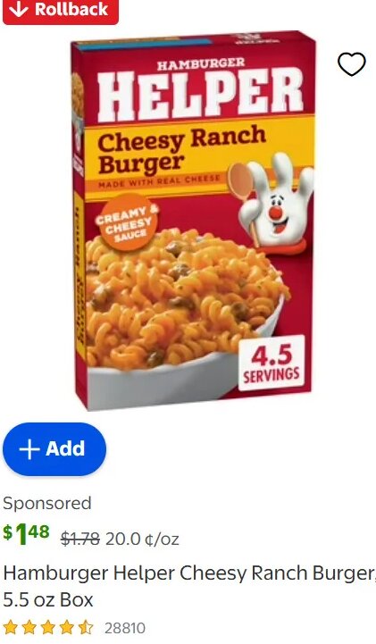 Hamburger Helper Cheesy Ranch Burger