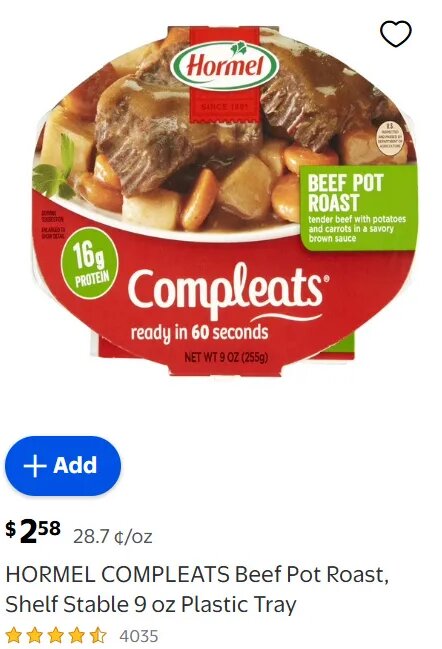 HORMEL COMPLEATS Beef Pot Roast, Shelf Stable 9 oz Plastic Tray at Walmart