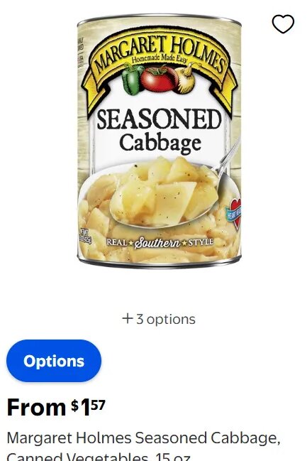 Margaret Holmes Seasoned Cabbage, Canned Vegetables, 15 oz