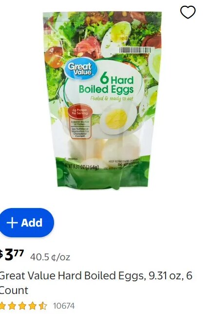 Great Value Hard Boiled Eggs, 9.31 oz, 6 Count at Walmart