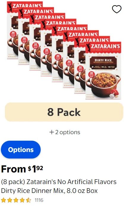 Zatarain's No Artificial Flavors Dirty Rice Dinner Mix, 8.0 oz Box