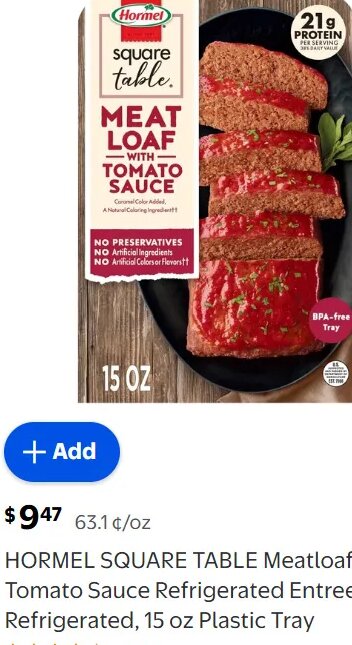 HORMEL SQUARE TABLE Meatloaf With Tomato Sauce Refrigerated Entree, Refrigerated, 15 oz Plastic Tray
