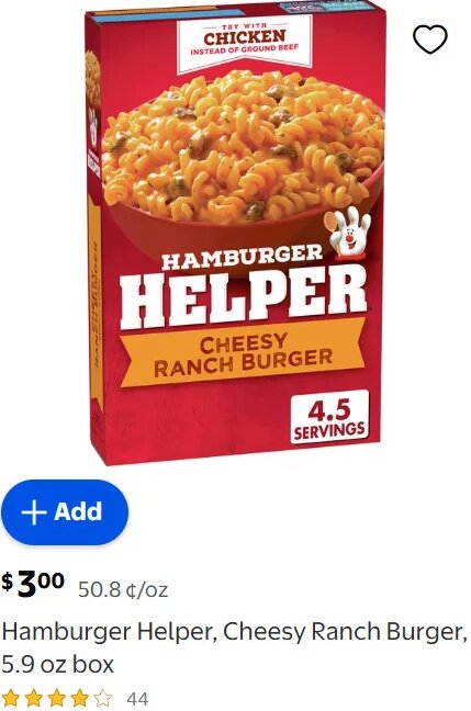 Hamburger Helper, Cheesy Ranch Burger, 5.9 oz box