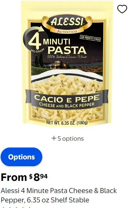 Alessi 4 Minute Pasta Cheese & Black Pepper at Walmart