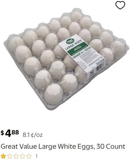 Great Value Large White Eggs, 30 Count at Walmart