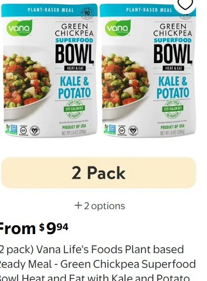 (2 pack) Vana Life's Foods Plant based Ready Meal - Green Chickpea Superfood Bowl Heat and Eat with Kale and Potato at Walmart