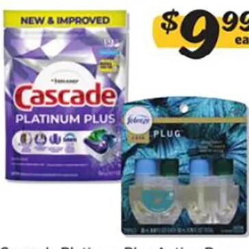 Cascade Platinum Plus Action Pacs or Febreze Plug Oil Refills at Winn-Dixie