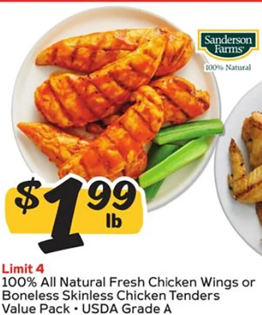 100% All Natural Fresh Chicken Wings or Boneless Skinless Chicken Tenders
