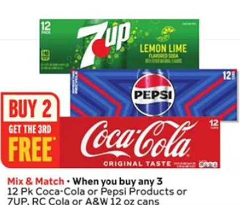 Coca-Cola, Pepsi, 7UP, RC Cola or A&W