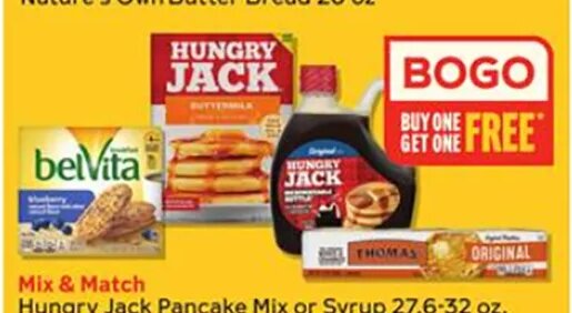 Hungry Jack Pancake Mix or Syrup, Thomas' English Muffins or Nabisco BelVita Breakfast Biscuits