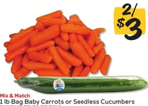 1 lb Bag Baby Carrots or Seedless Cucumbers