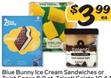 Blue Bunny Ice Cream Sandwiches, Talenti, Green Giant Corn at Winn-Dixie