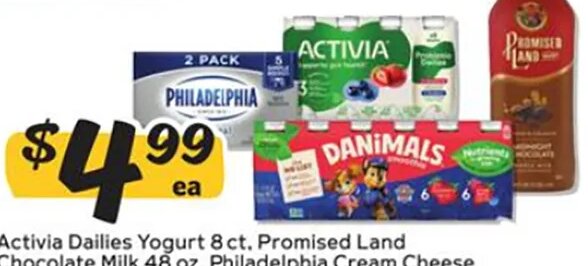 Activia Dailies Yogurt, Promised Land Chocolate Milk, Philadelphia Cream Cheese, Danimals Smoothie at Winn-Dixie