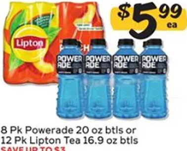 8 Pk Powerade 20 oz btls or 12 Pk Lipton Tea 16.9 oz btls at Winn-Dixie