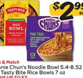 Annie Chun's Noodle Bowl 5.4-8.52 oz or Tasty Bite Rice Bowls 7 oz at Winn-Dixie