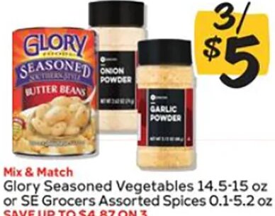 Glory Seasoned Vegetables 14.5-15 oz or SE Grocers Assorted Spices 0.1-5.2 oz